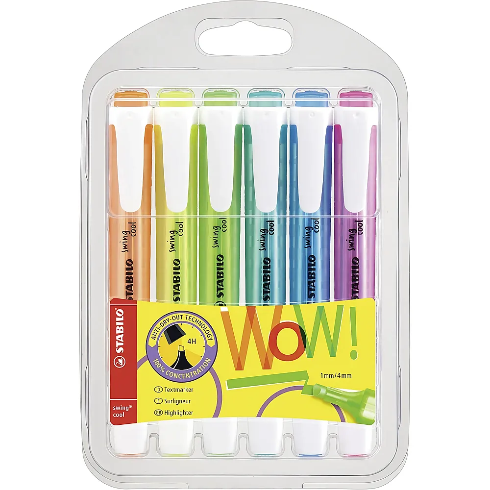 Stabilo Swing Cool Leuchtmarker Etui - 6 Teile | Farbe & Kreide
