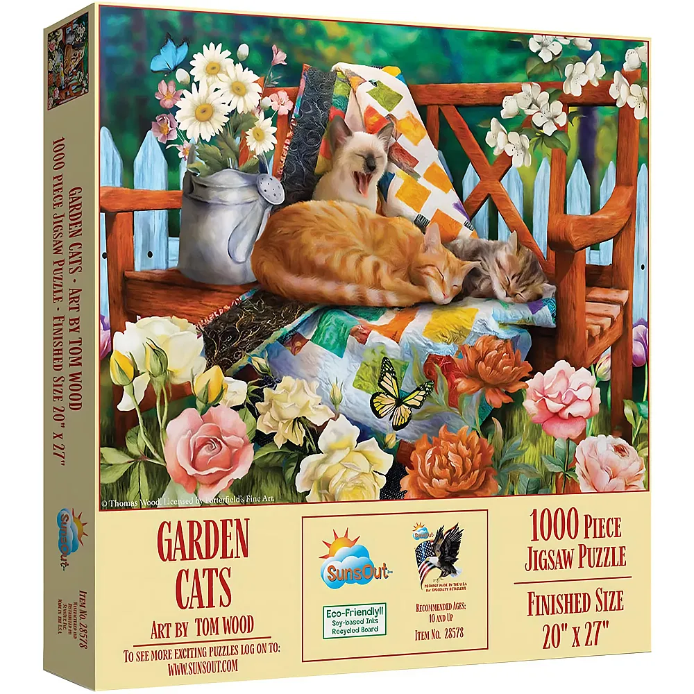 SunsOut Puzzle Tom Wood Garden Cats - 1000 Teile