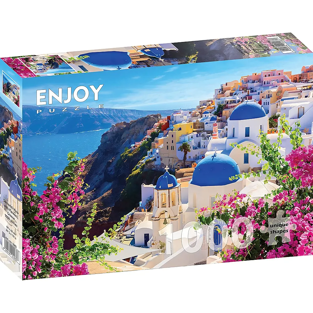 Enjoy Puzzle Santorini View with Flowers, Greece - 1000 Teile