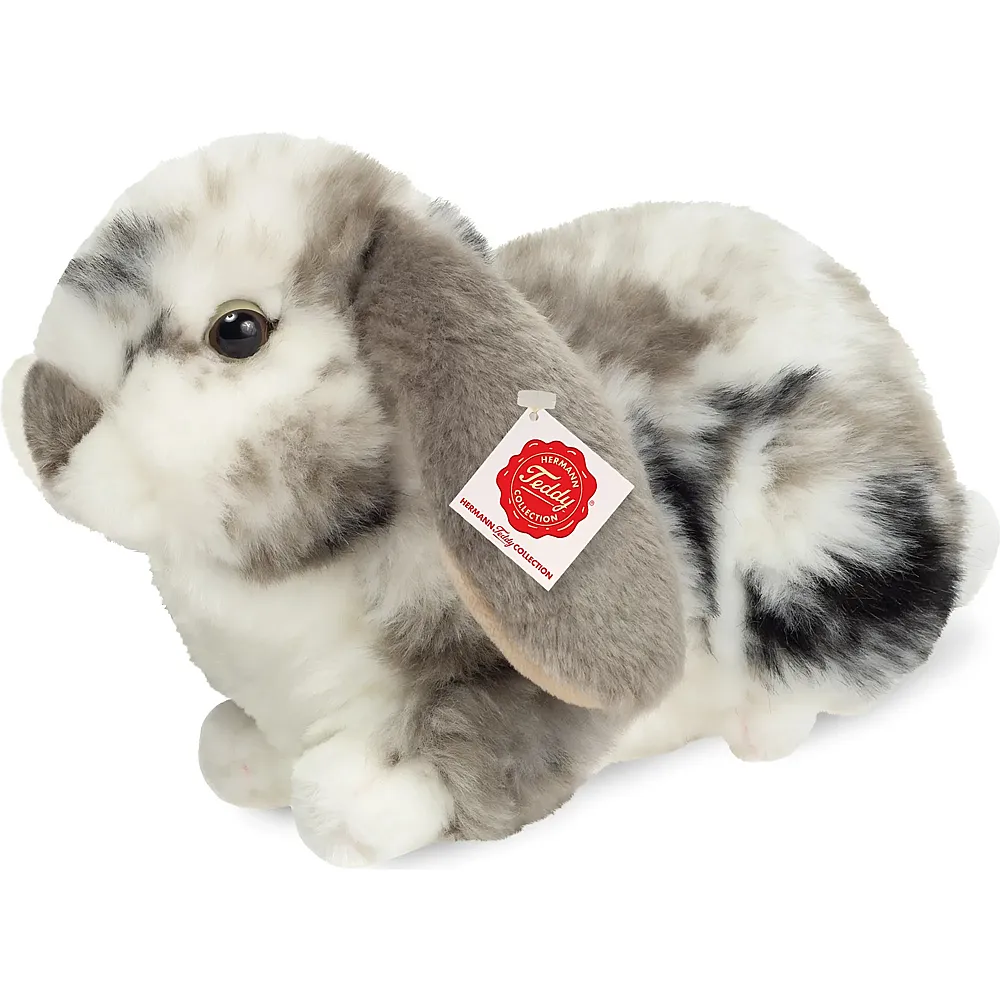 Teddy-Hermann Widderkaninchen gescheckt Grau-Weiss - 23 cm