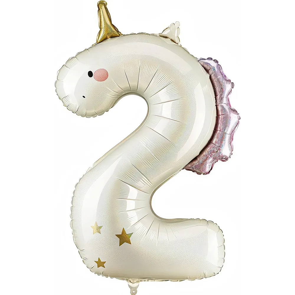 PartyDeco Folienballon Zahl 2 Einhorn mit hellrosa & goldigen Details - Suche