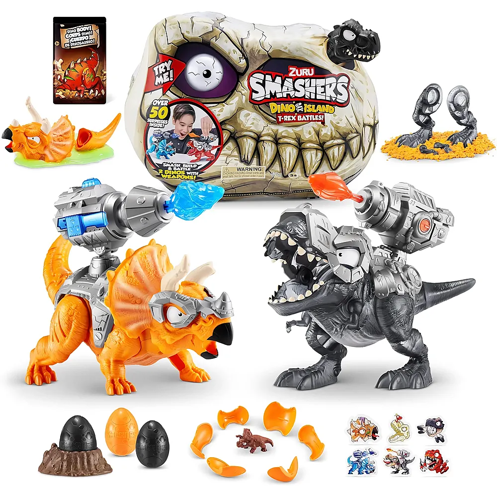 Zuru Smashers Dino Island T-Rex Battles Blue vs. Triceratops