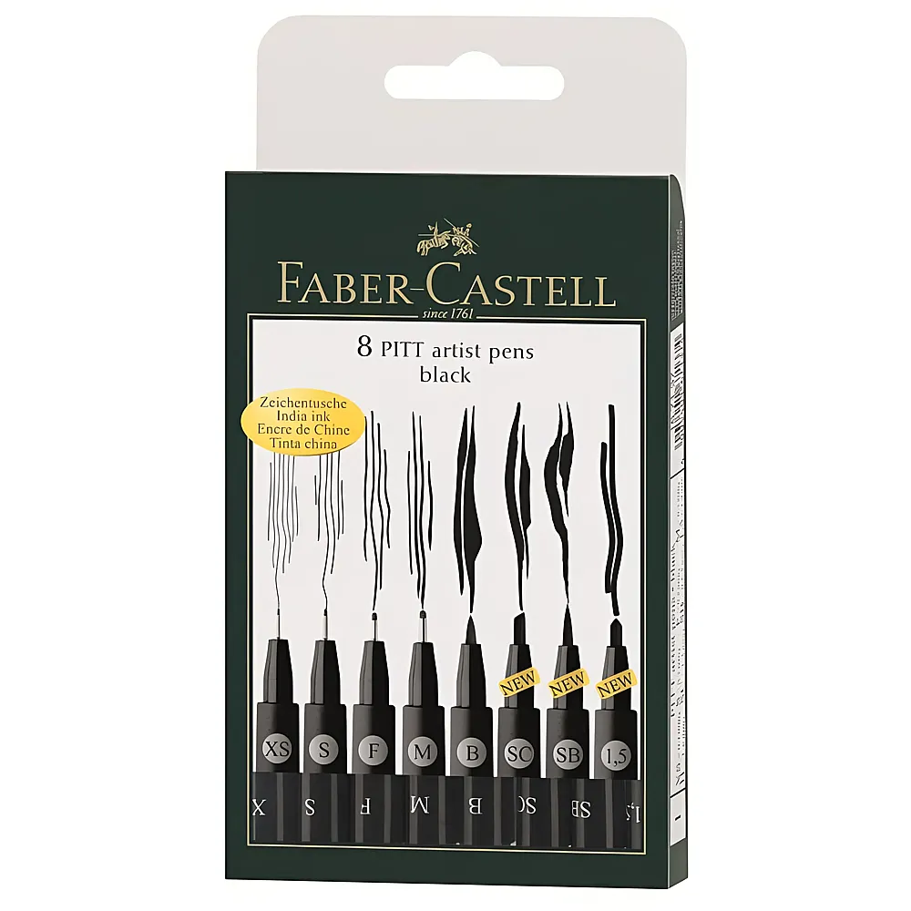 Faber-Castell PITT Artist Pen 8er Etui pigmentierte Zeichentusche | Farbe & Kreide