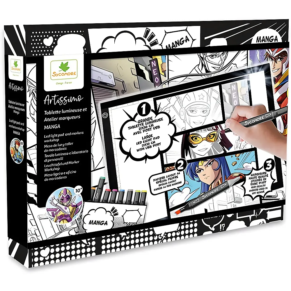 Sycomore Artissimo XXL Tablette Lumineuse et Atelier Markers Manga - Franais