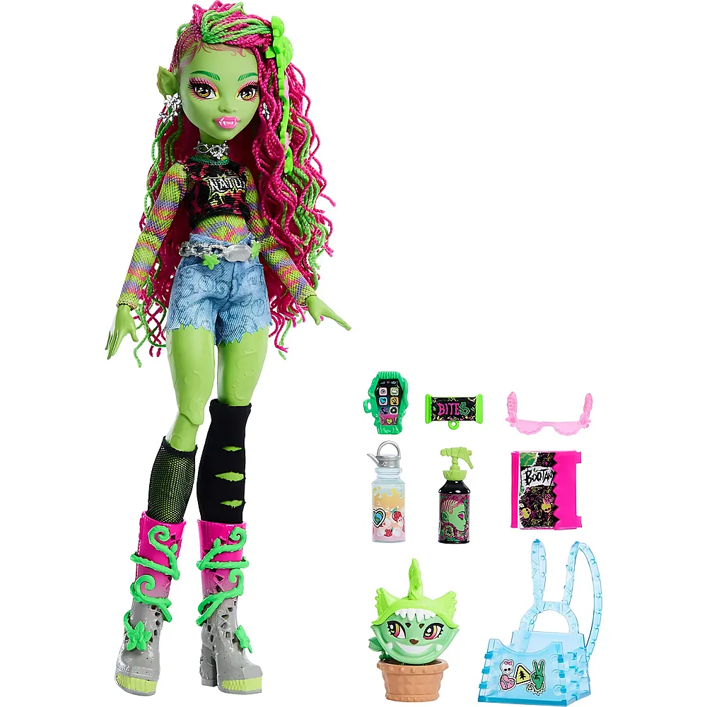Mattel Monster High Venus McFlytrap-Puppe mit Pflanzen-Monstertier Katze Chewlian