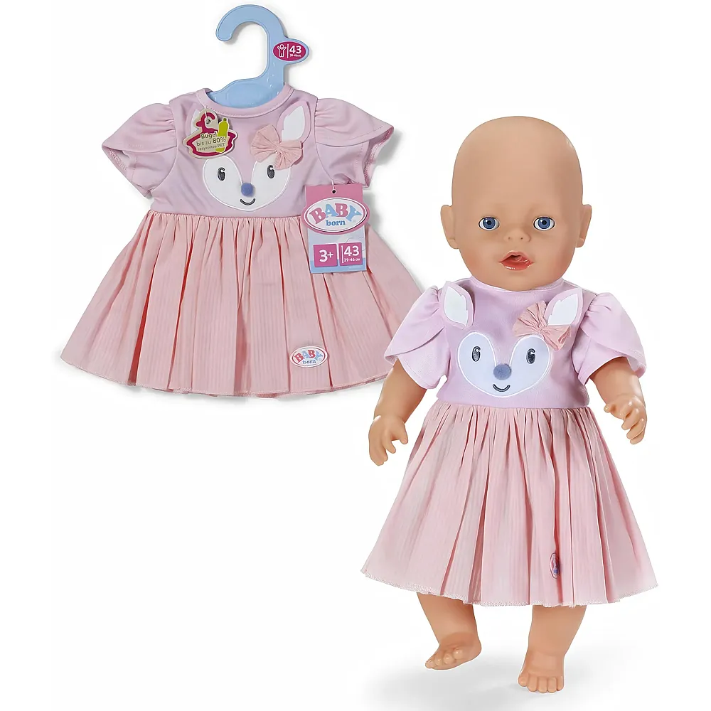 Zapf Creation Baby Born Kleid mit Applikation im Reh-Design - 43 cm | Puppenkleider