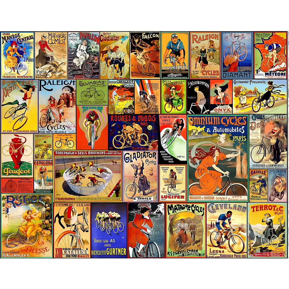 meinspielzeug - Grafika Puzzle Art Collection Alte Fahrrad-Poster - 1000 Teile | Puzzle 1000 Teile