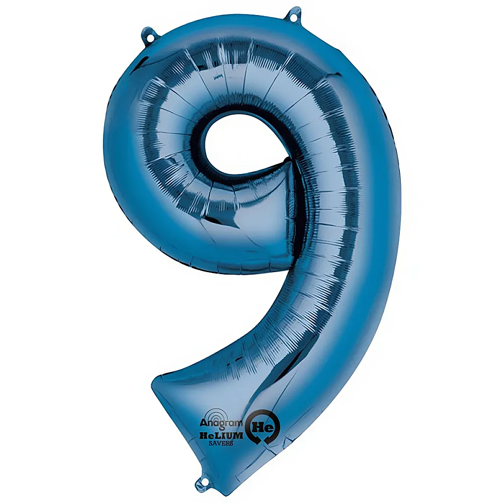 Amscan Folienballon Zahl 9 blau 86x64cm | Kindergeburtstag