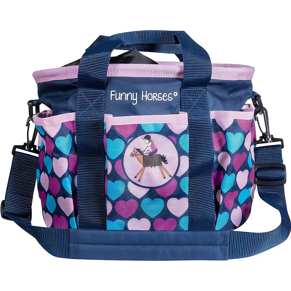 HKM Kids Hobby Horsing Putztasche -Funny Horses Hearts- blau - Suche