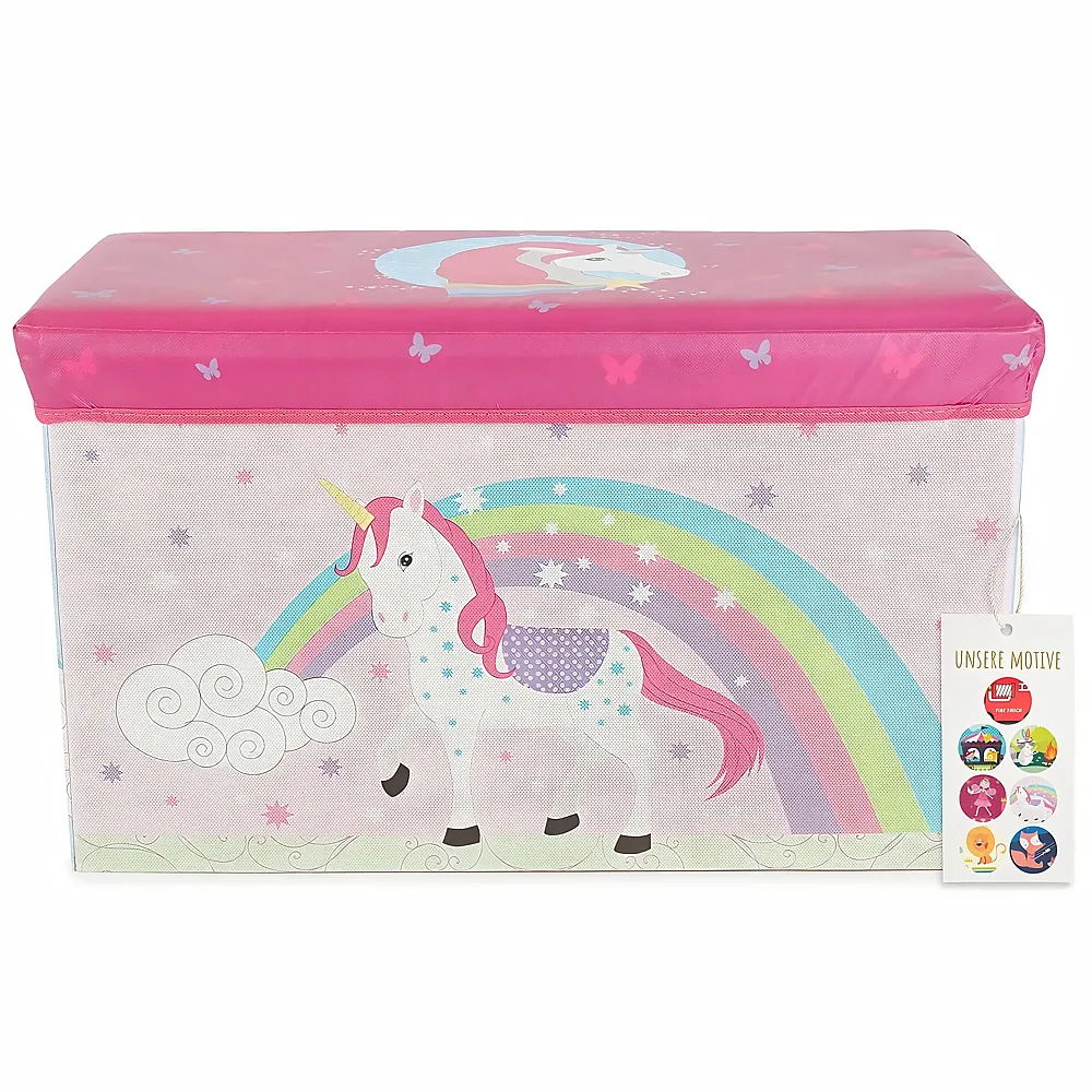 Bieco Aufbewahrungsbox mit Deckel  Einhorn 60L, faltbar  ca. 60x30x35cm  Spielzeugkiste mit Deckel  Aufbewahrungsbox