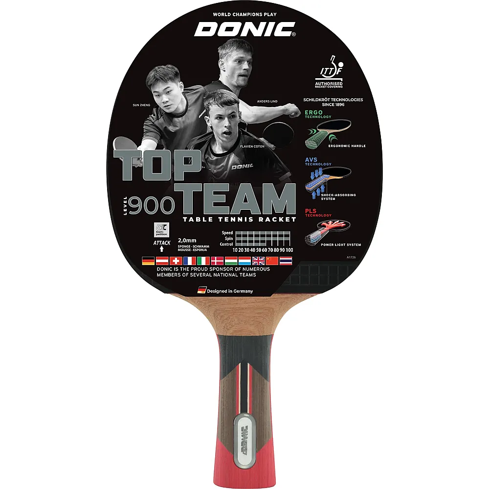 Donic Schildkr�t Tischtennis Schl�ger Top Team 900 Gewicht 162 g, Belag Easy