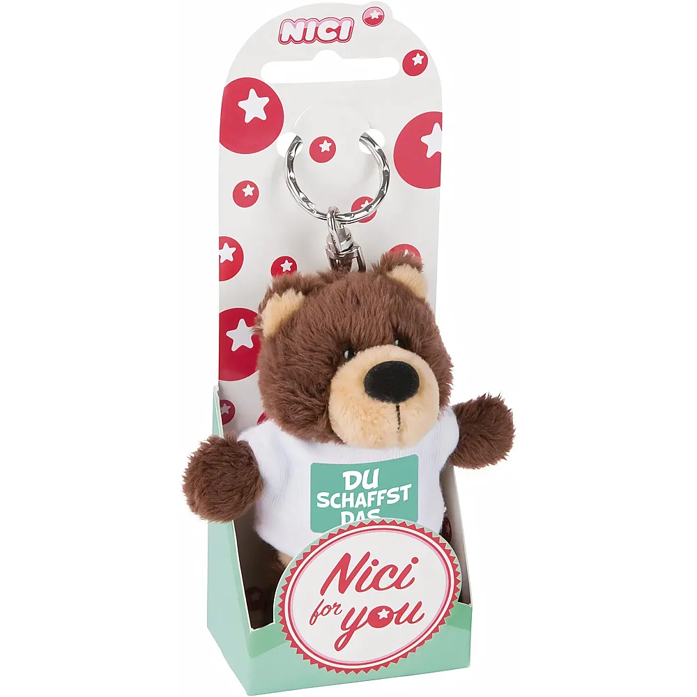Nici 10cm, braun  Schl�sselanh�nger B�r mit T-Shirt Du schaffst - Suche