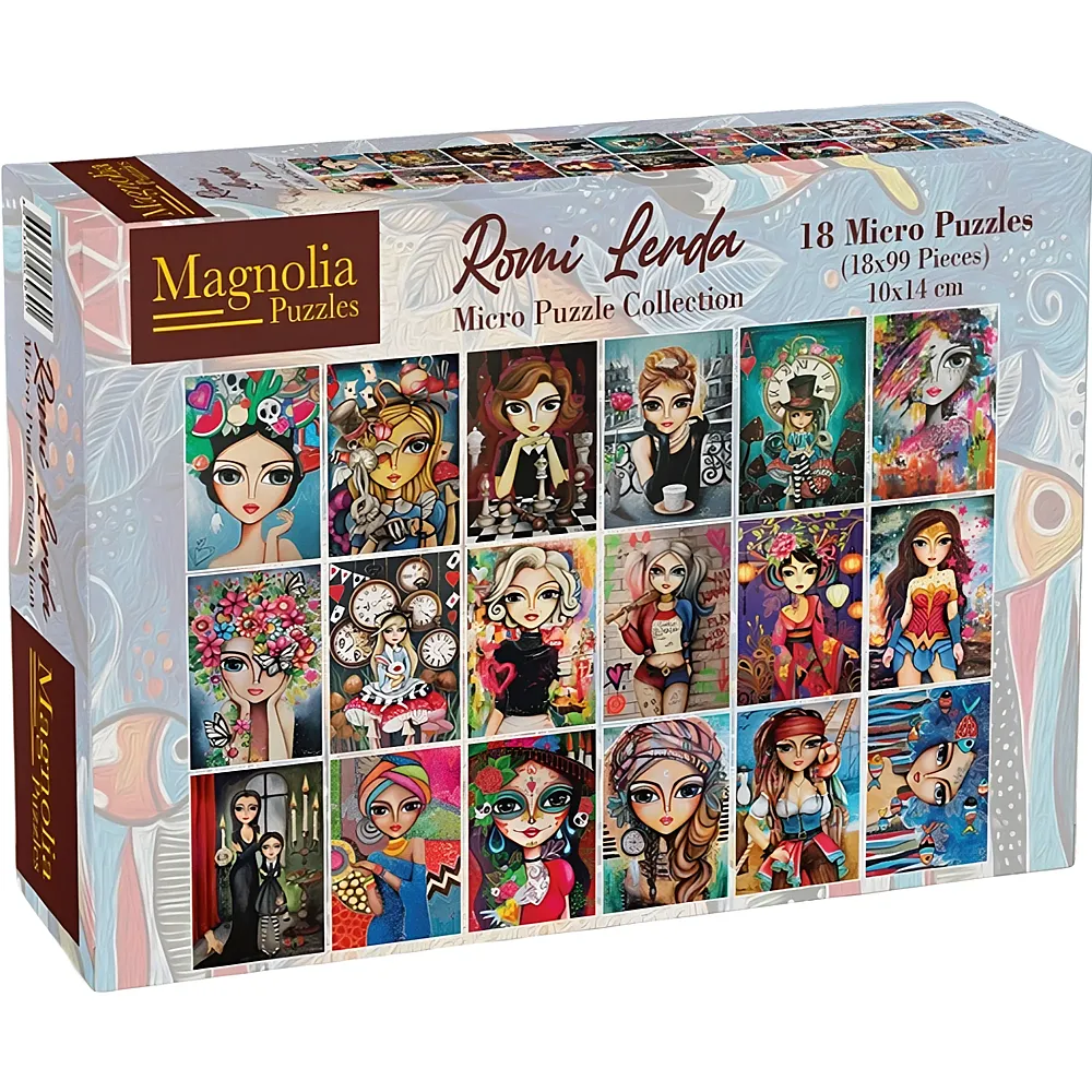 Magnolia Puzzle Romi Lerda 18in1 - Romi Lerda Micro Puzzle Set - 99 Teile - Puzzle 10-104 Teile
