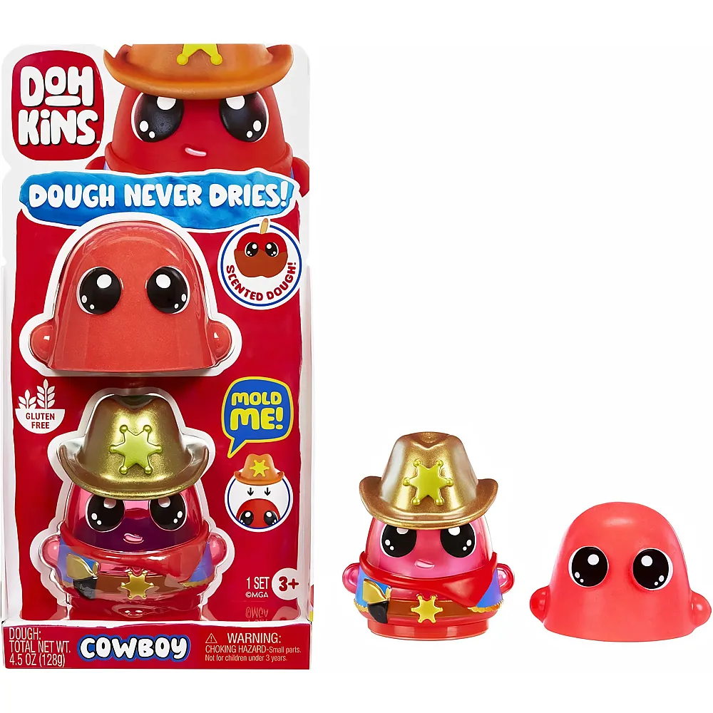 MGA DohKins Cowboy Single Pack Character - Enth�lt 1 DohKins Figur, 6 Figuren zum Sammeln, Knete Trocknet Niemals Aus, Glutenfrei, Geeignet f�r Sammler & Kinder im Alter von 2-5 Jahren