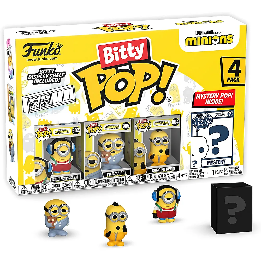 meinspielzeug - Funko Bitty Pop Roller Skating Stuart, Pajama Bob, Kung Fu Kevin und Mystery - 4 Teile Minions | Lizenzfiguren