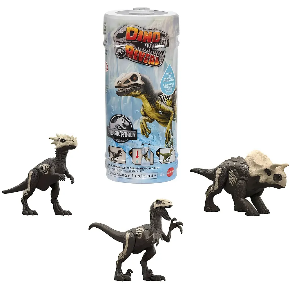 Mattel Jurassic World Dino Reveal Dinosaurierspielzeuge, �berraschung beim Auspacken & warmes Wasser enth�llt gesamte Farbgebung, ca. 13 bis 18 cm, unterschiedliche Arten, JDC52