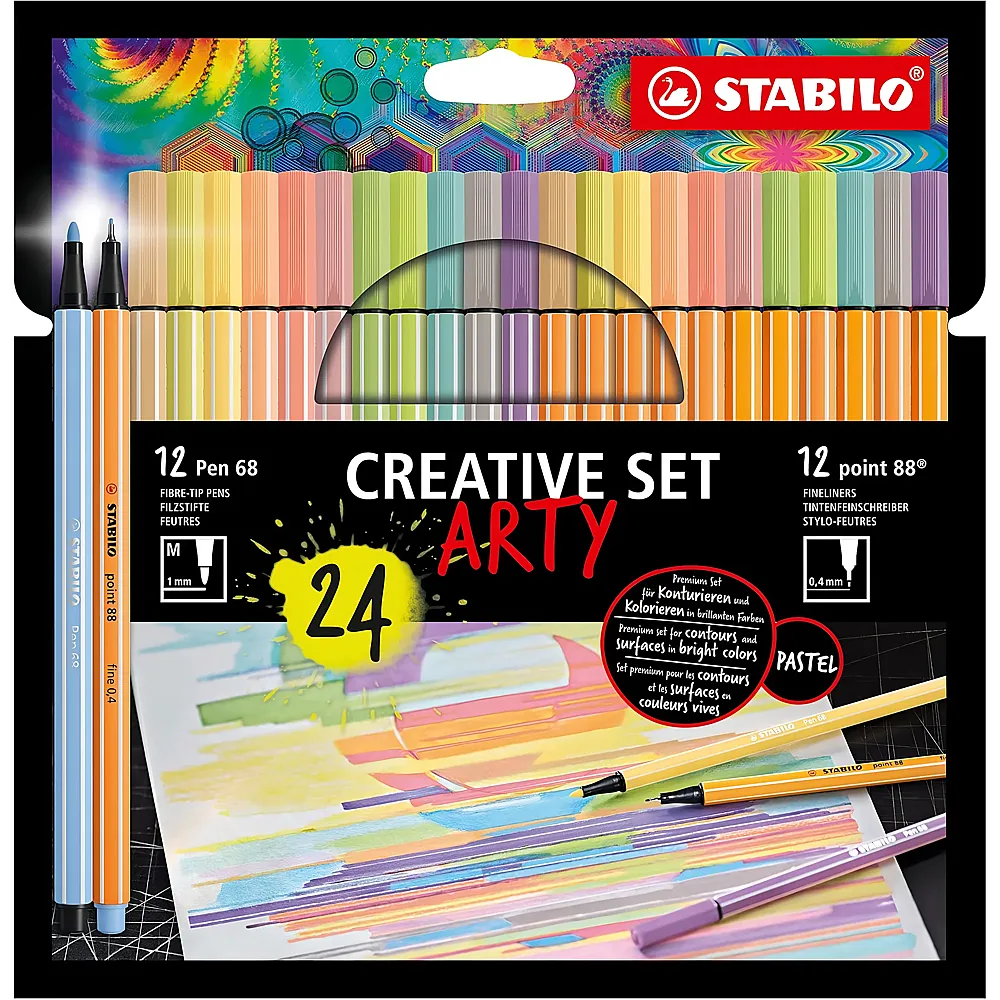 Stabilo Arty Creative Set Fineliner & Premium-Filzstifte - 24 Teile | Farbe & Kreide