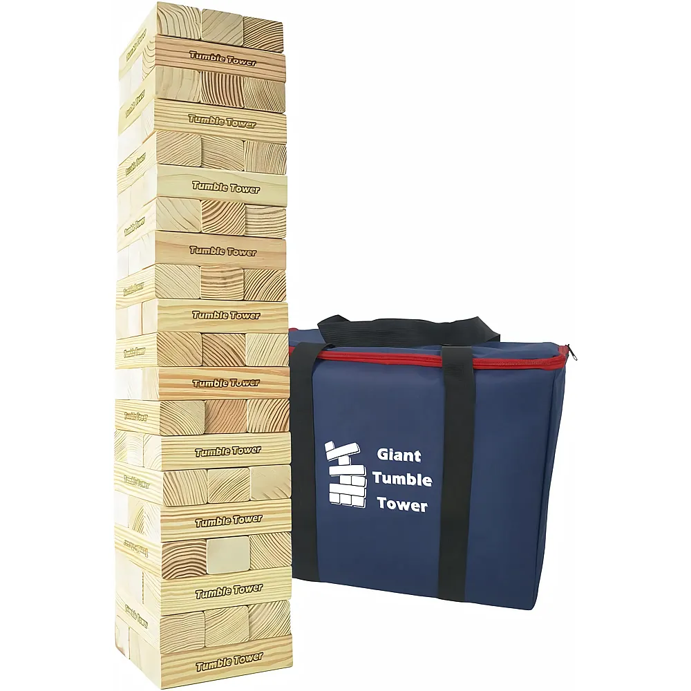 Jac & Mok JacMok Grosser Wackelturm Spiel Holz Turmspiel aus Kiefer- Stapelturm 60 Bausteine mit Tragetasche - Giant Tumble Tower Pine Wooden Outdoor Games