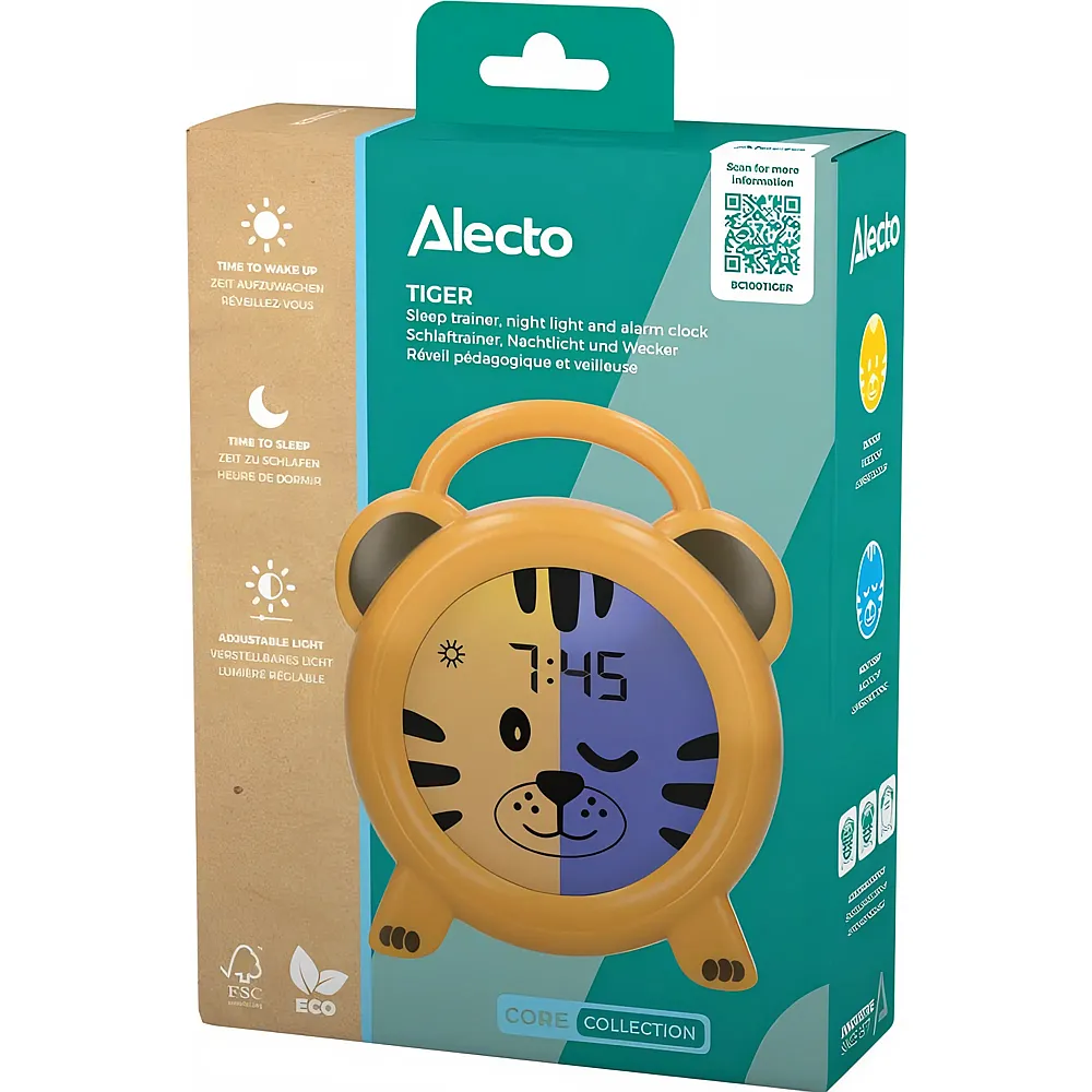 Alecto Schlaftrainer Tiger mit Nachtlicht & Wecker
