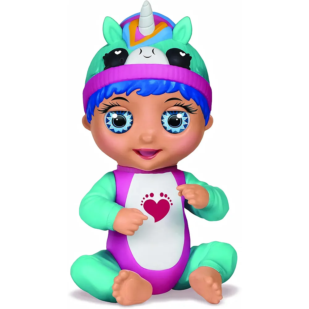 Bandai  Tiny Toes  Interaktive Mini-Babypuppe 14 cm  Luna lacht  Blaues Einhorn  spricht Deutsch 