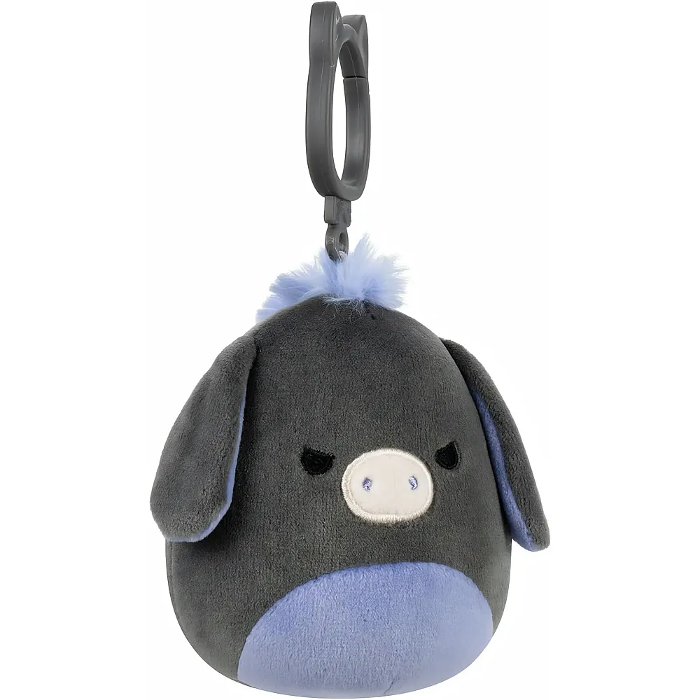 SQUISHMALLOWS Wildlife Squad Donkey Clip-On, 8,9 cm, Anthrazit und Immergr�n, Pl�sch, Sammlerst�ck