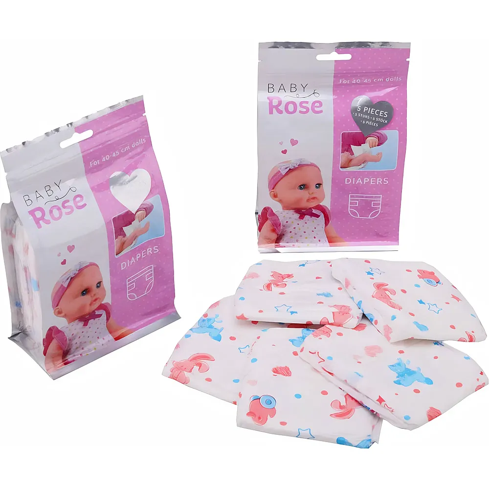 meinspielzeug - Baby Rose Windeln im Beutel 5Teile | Puppenzubeh�r