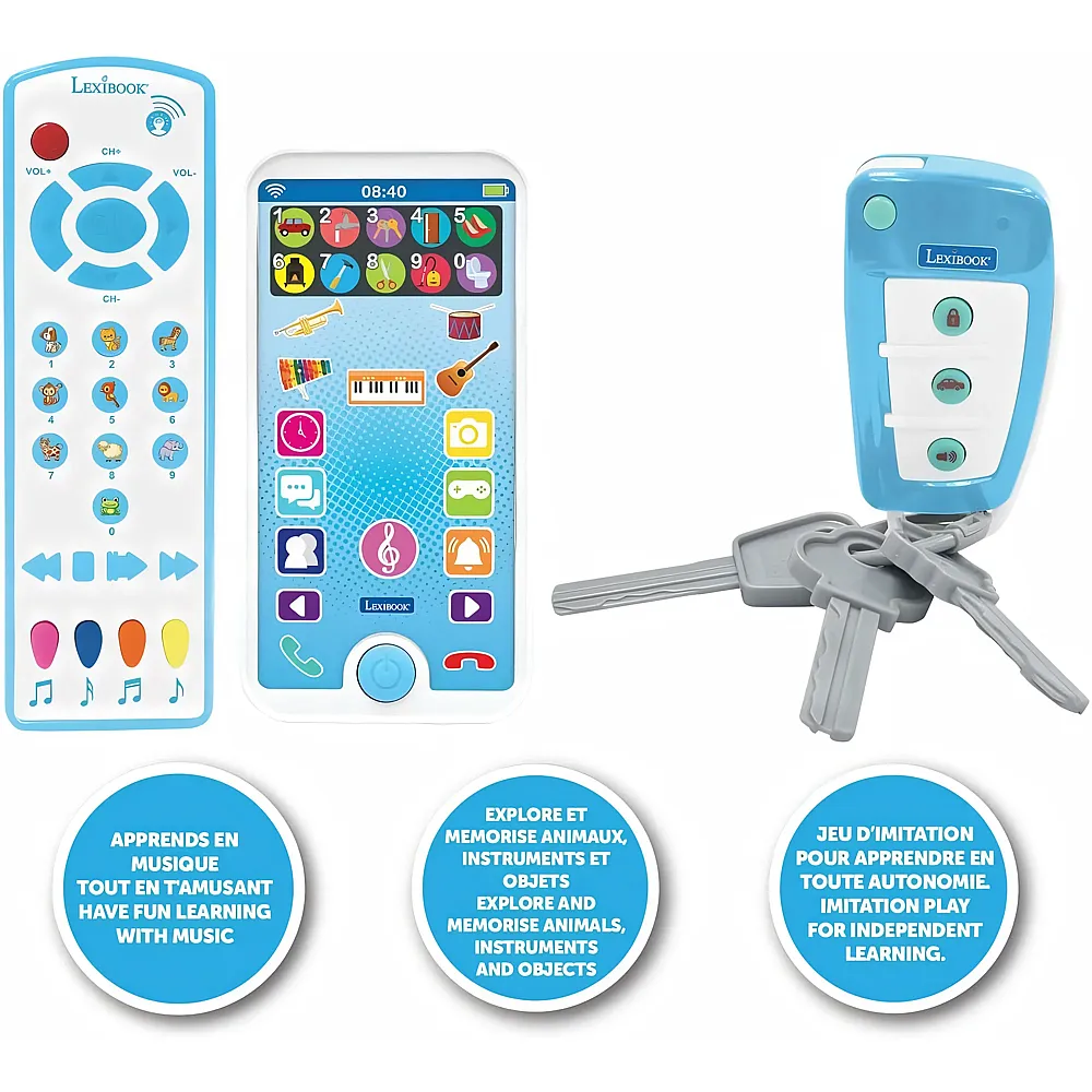 Lexibook Lern- und Musikbox mit Telefon, Fernbedienung und Schl�sselanh�nger, Imitationsspiel f�r Kleinkinder, Tiere
