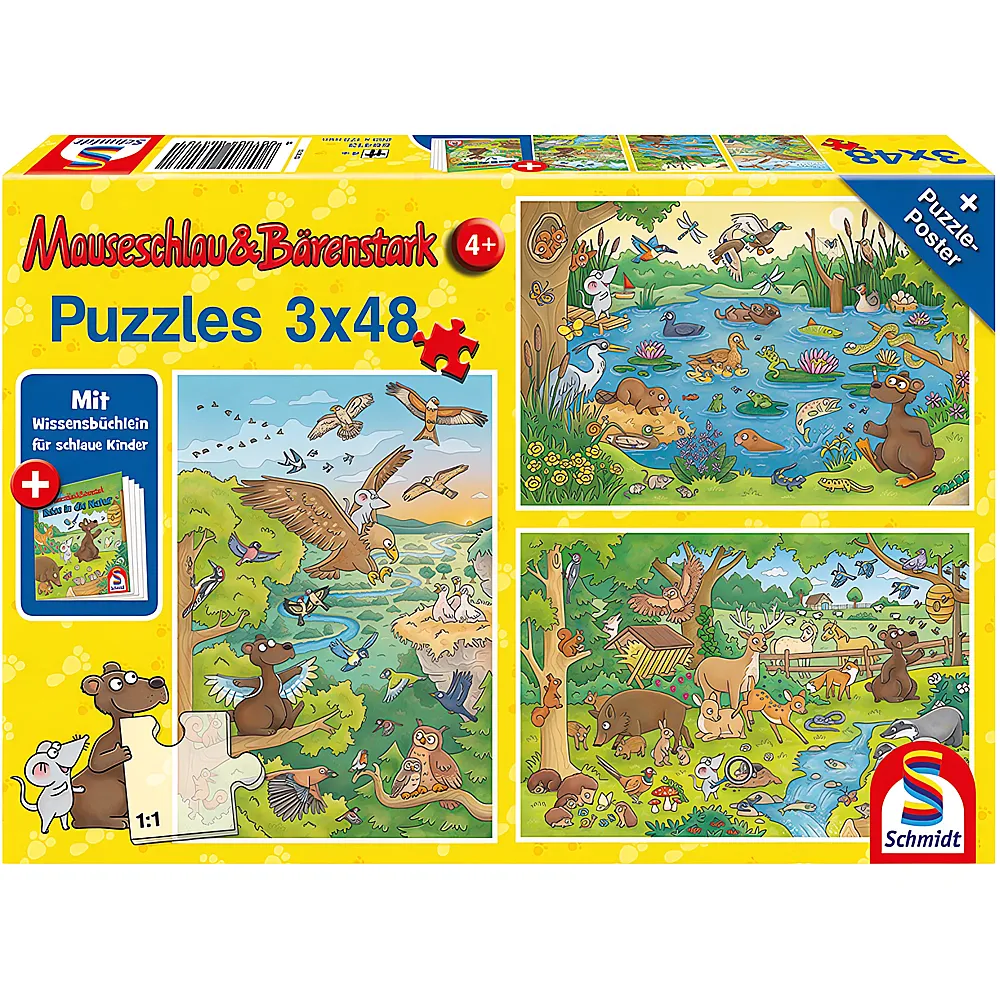 Schmidt Puzzle Mauseschlau & Brenstark Reise in die Natur 3x48