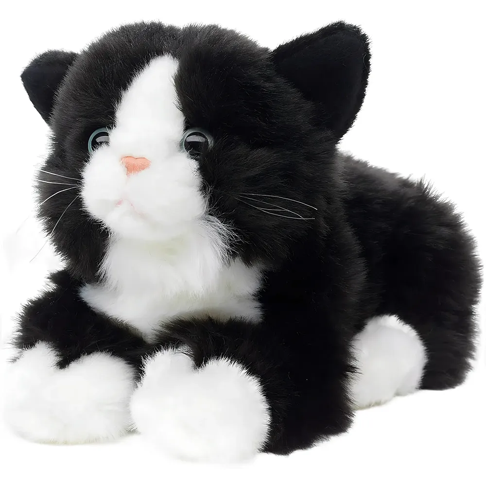 Unitoys Katze liegend Schwarz/Weiss - 20 cm