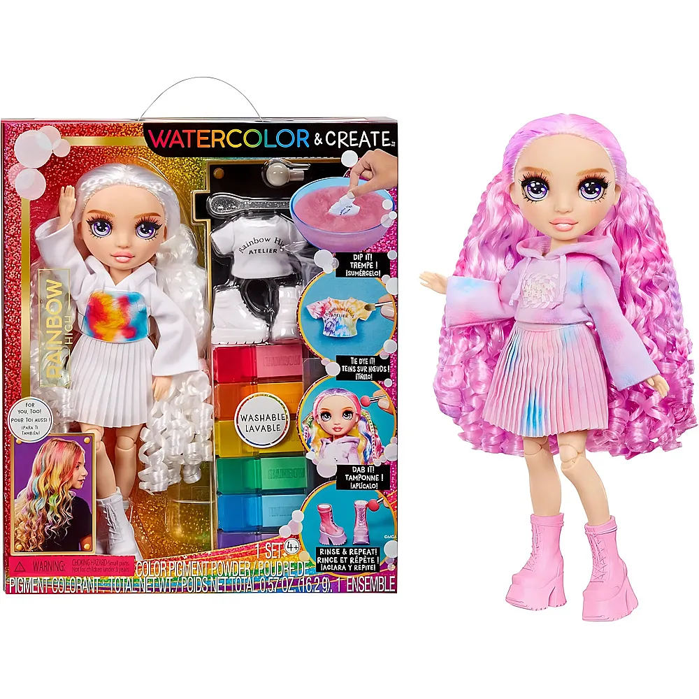 MGA Rainbow High Watercolour & Create DIY Modepuppe Lila Augen