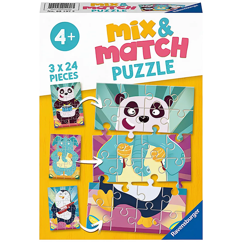 Ravensburger Puzzle Mix & Match Witzige Tiere 3x24