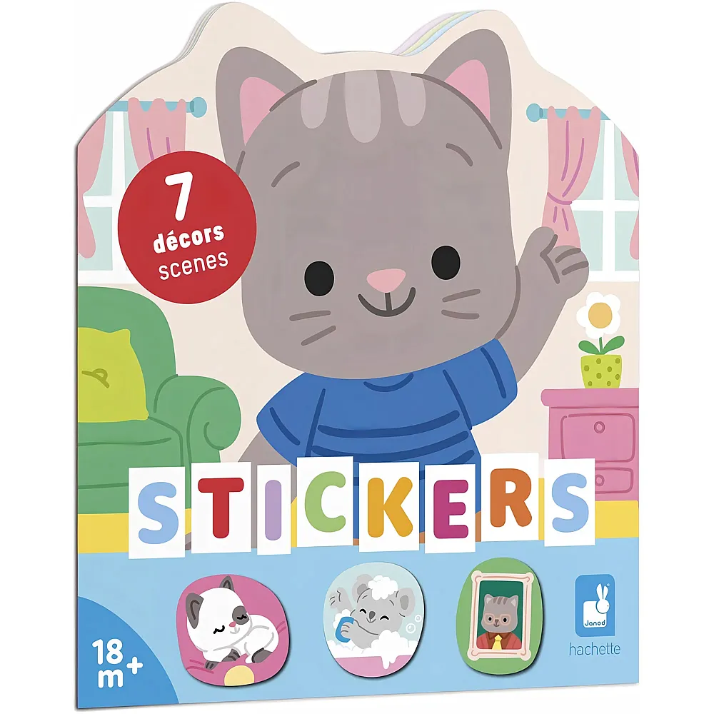 Janod Stickerheft Ab 18 Monaten - Thema Das Haus - 12 Seiten zum Gestalten - 8 Seiten Stickern - Kreative