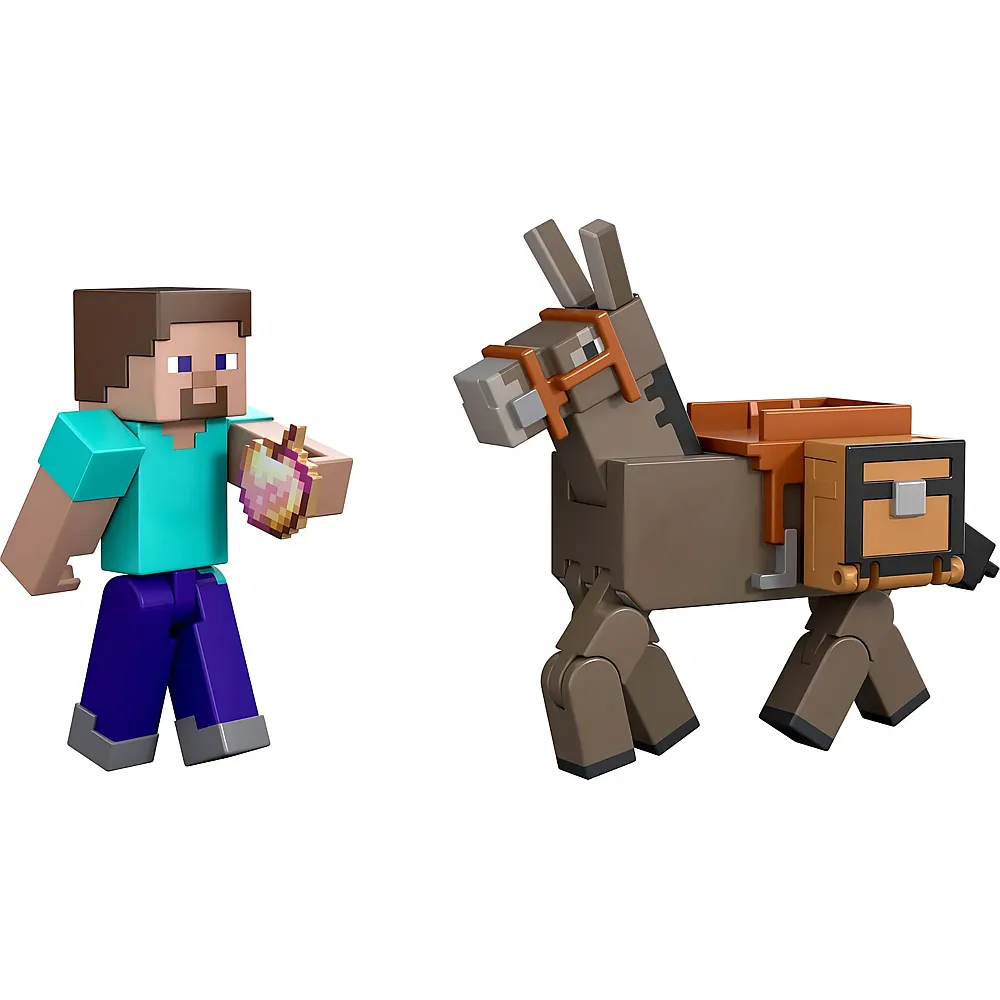 Mattel Minecraft Actionfiguren & Zubeh�r, 2er-Pack, Steve & Esel im 8,3 cm Massstab, Sammelspielzeug-Set