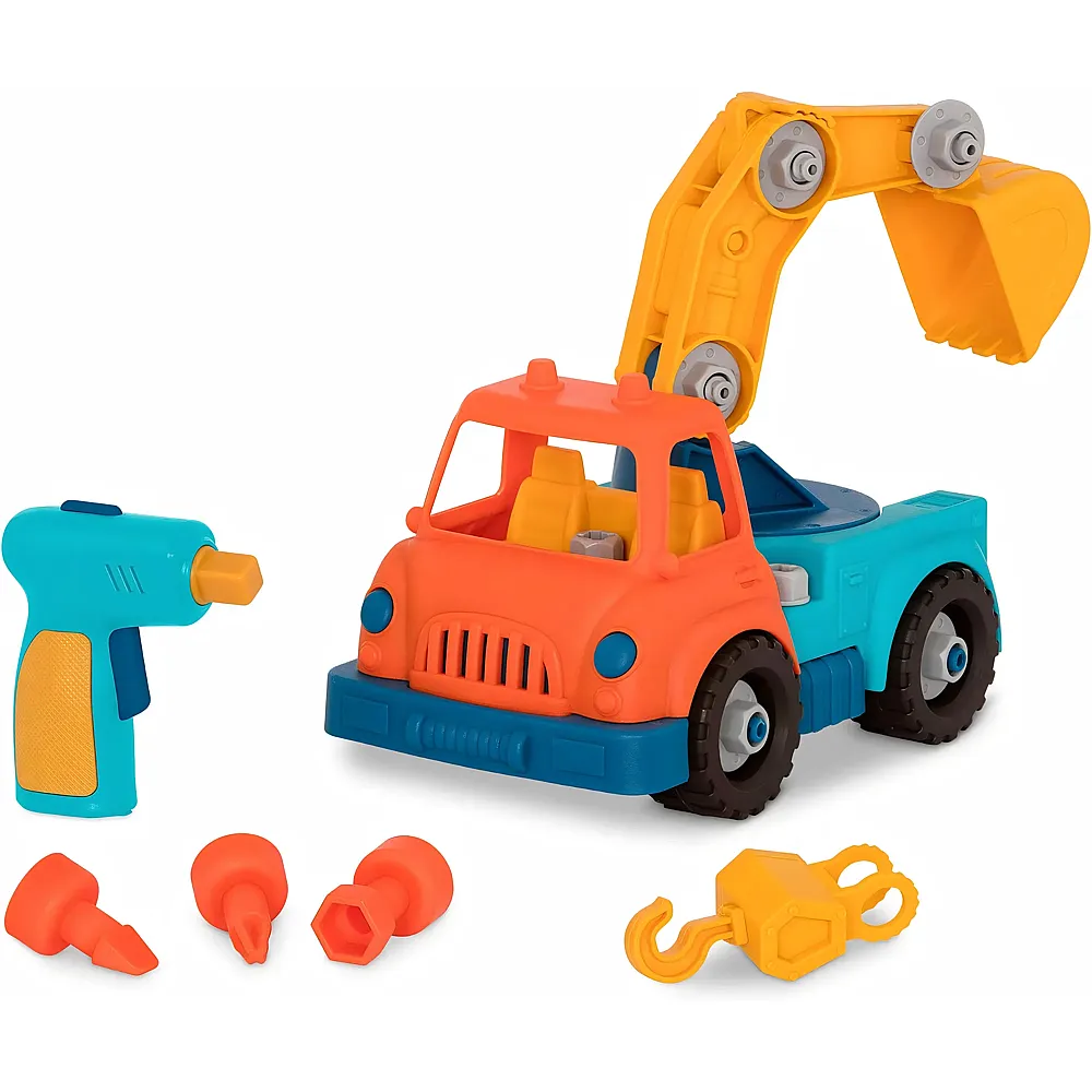 Battat Konstruktionsspielzeug Kranwagen  Konstruktionsspielzeug Kranwagen  Spielzeugkranwagen mit Bohrmaschine f�r Kinder  STEM-Spielzeug  Entwicklungspolitischer Nutzen  3 Jahre +