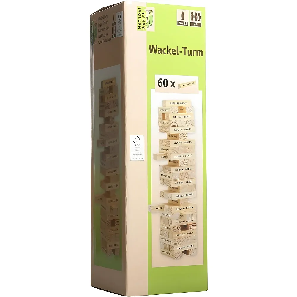 Natural Games Wackel-Turm mit 60 Spielsteine | Geschicklichkeitsspiele