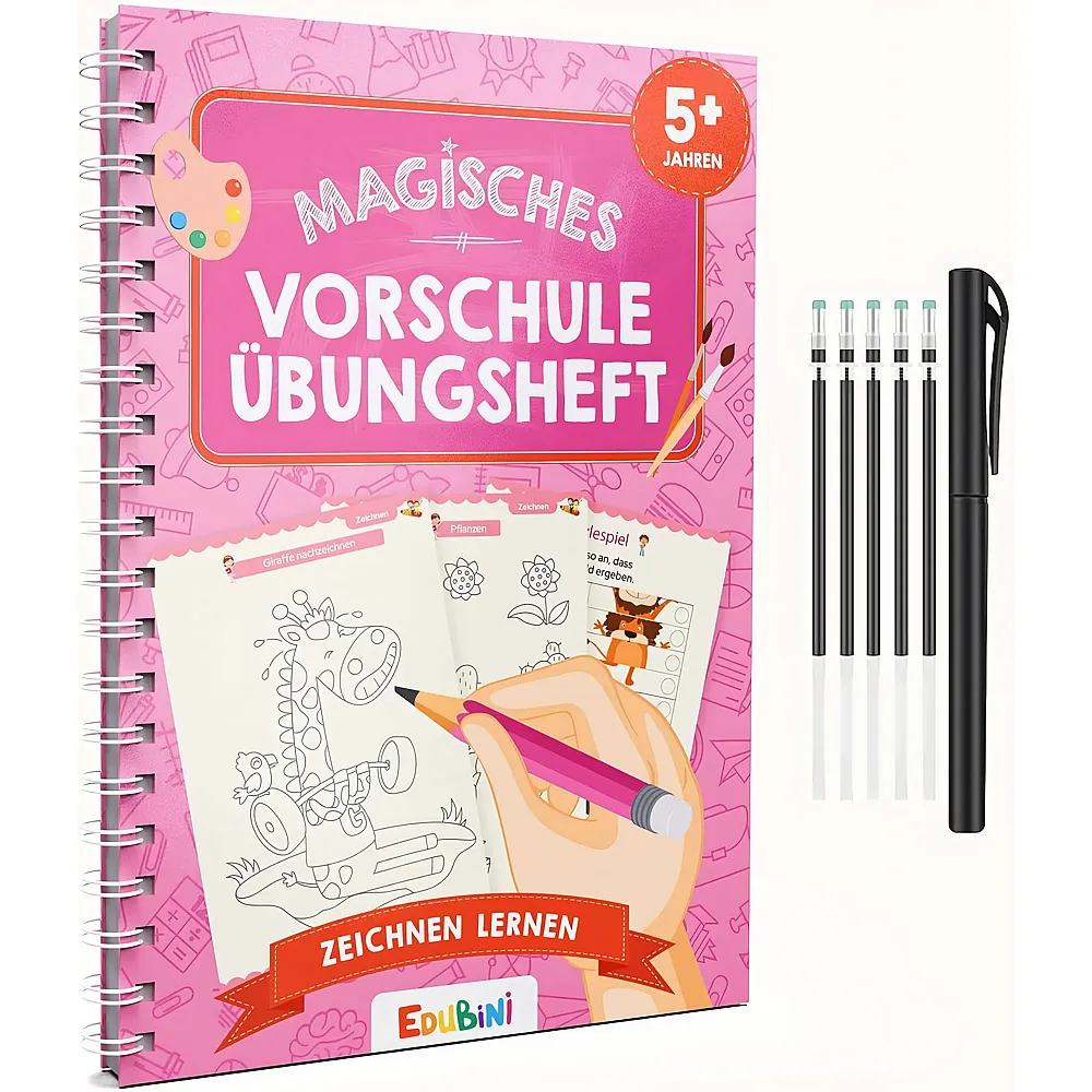 Schaefer & Ollmann Edubini Magische Vorschule �bungshefte ab 5 Jahren f�r Junge & M�dchen - HEFTE + STIFT - Wiederverwendbare Schreiblernhefte f�r Vorschule - Zeichnen lernen