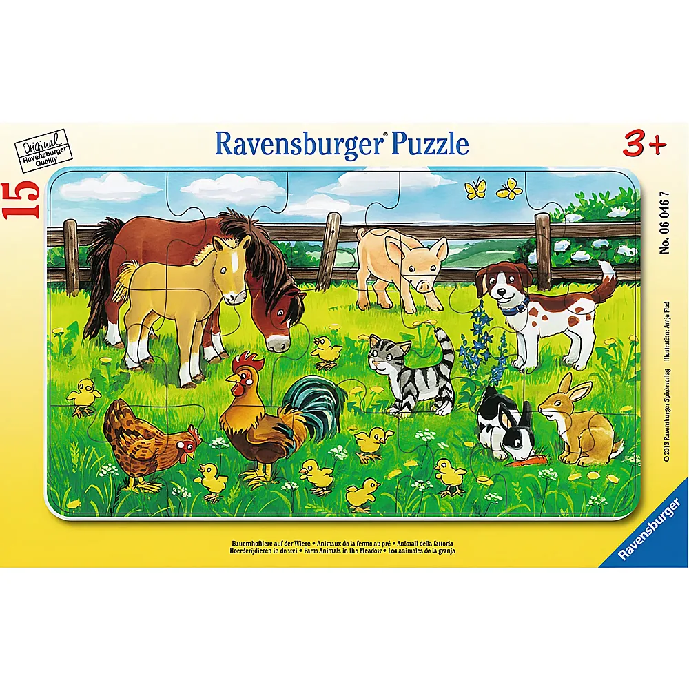 Ravensburger Rahmenpuzzle Bauernhoftiere auf der Wiese 15Teile