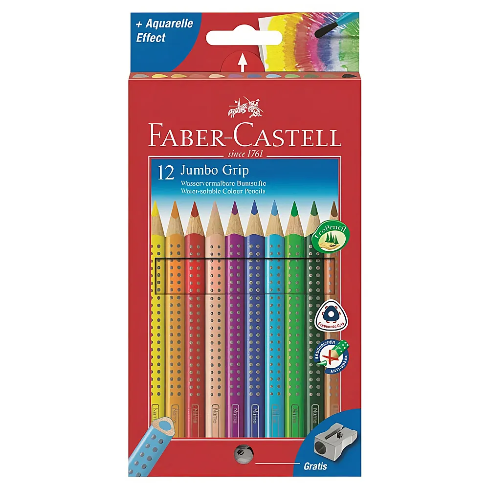 Faber-Castell Jumbo GRIP Farbstifte 12er Kartonetui | Farbe & Kreide
