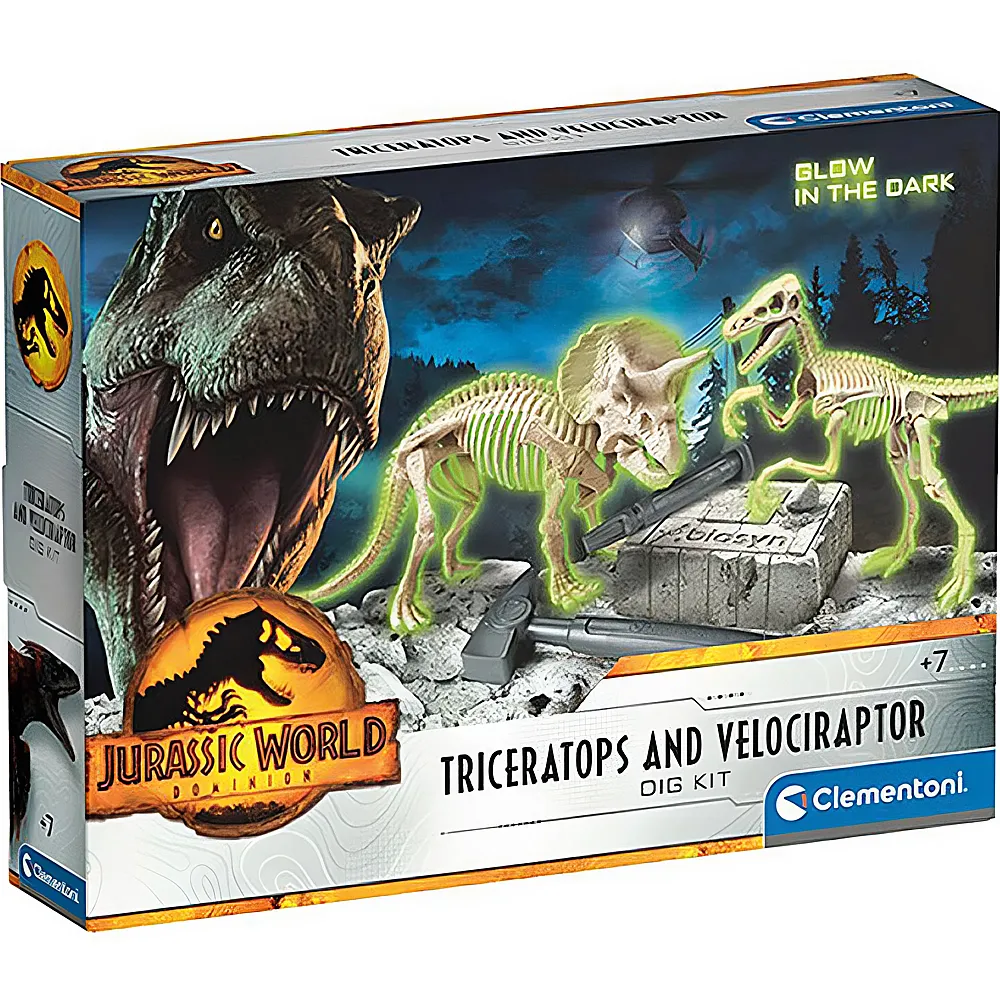 Clementoni Jurassic World Ausgrabungs-Set Triceraptops & Velociraptor