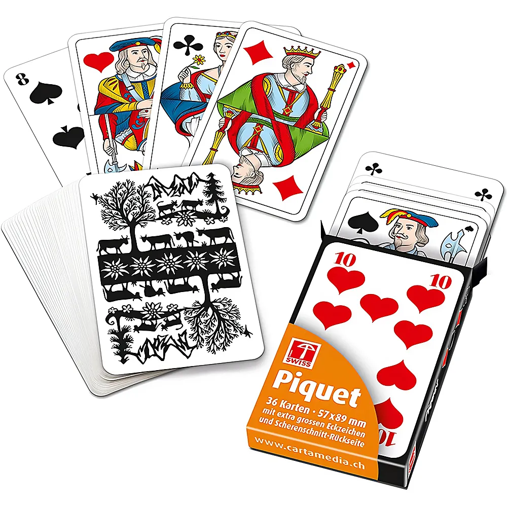 carta media Spiele Piquetkarten mit grossen Zahlen - Schweizer Scherenschnitt | Jassen
