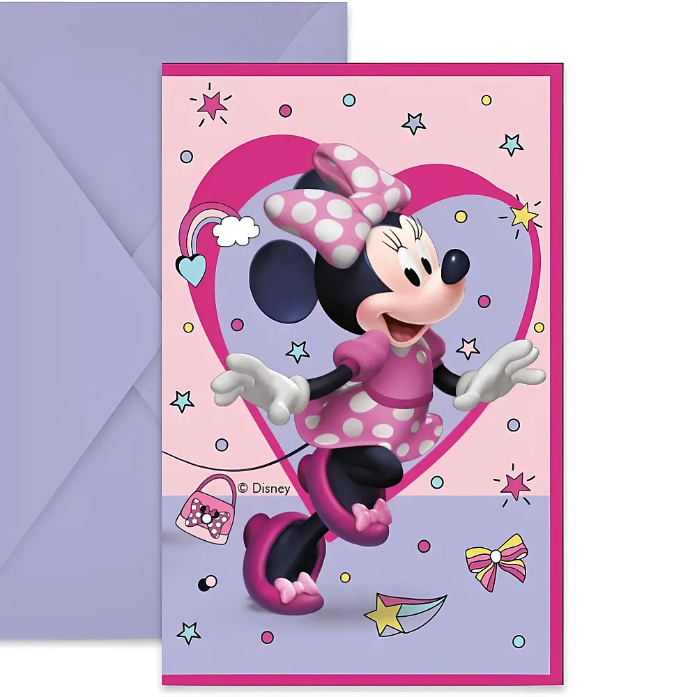 Procos Minnie Mouse Einladungskarten Minnie Junior mit Couvert 6Teile
