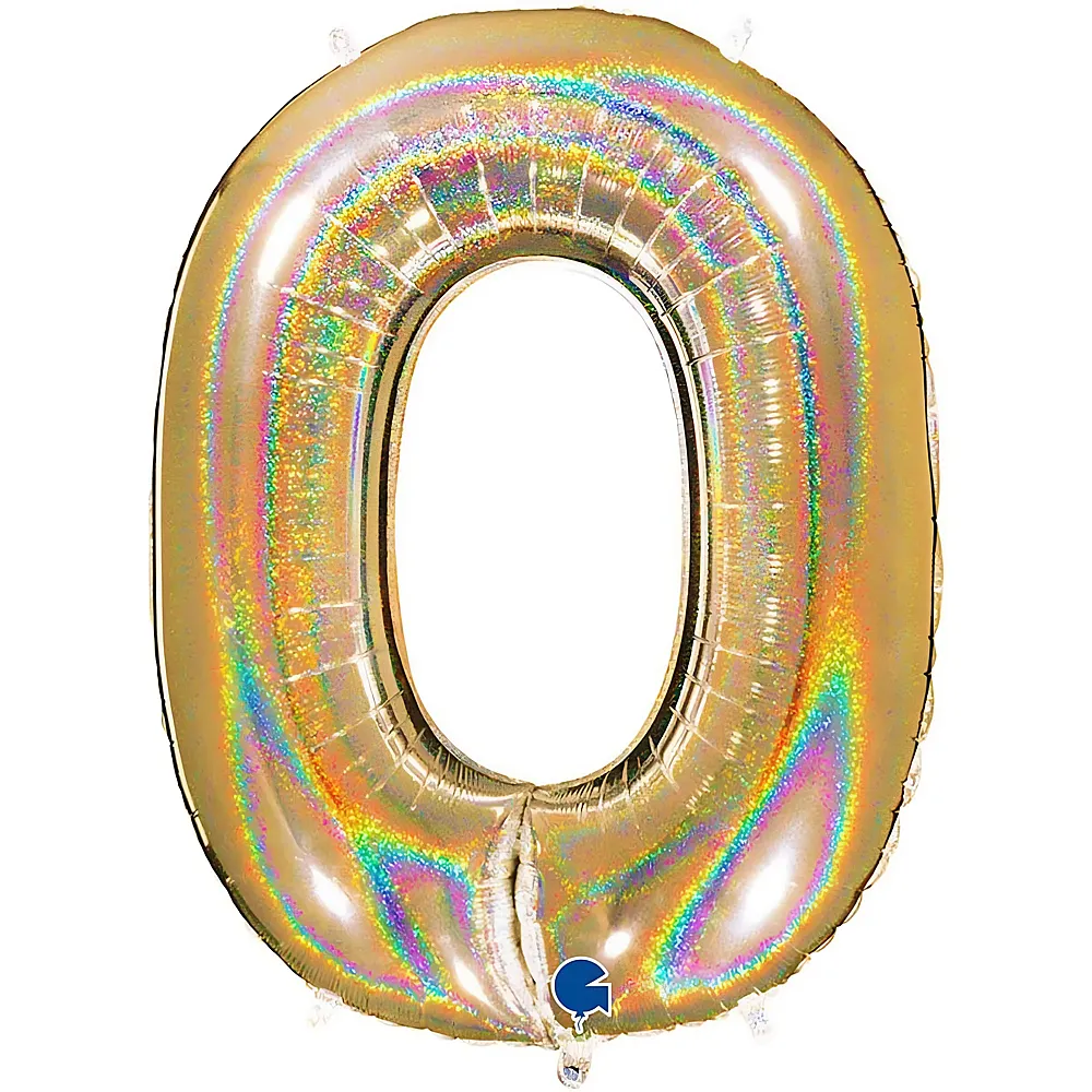 Grabo Folienballon Zahl 0 Gold, 102 cm, im Beutel, holographisch