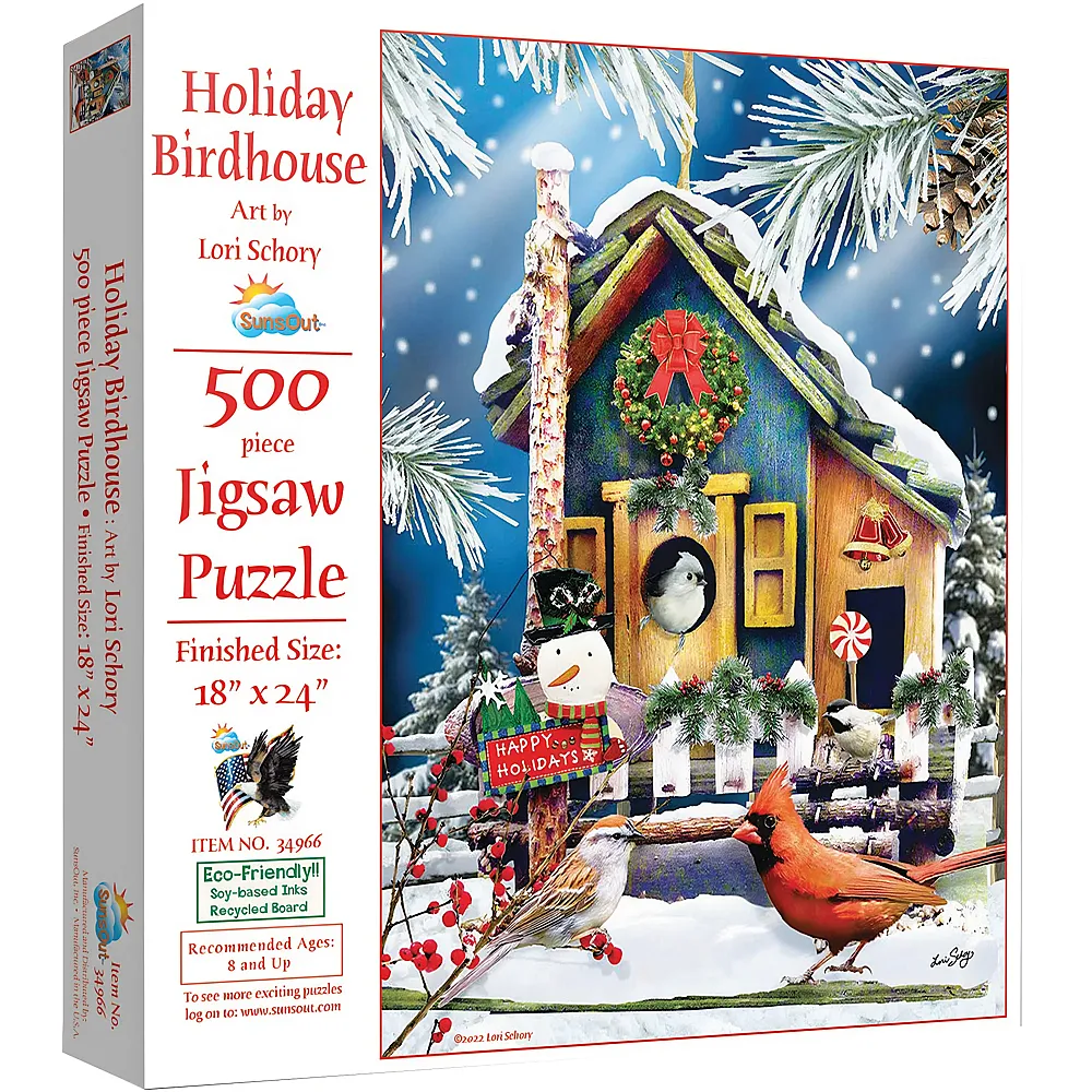 SunsOut Puzzle Lori Schory Holiday Birdhouse - 500 Teile