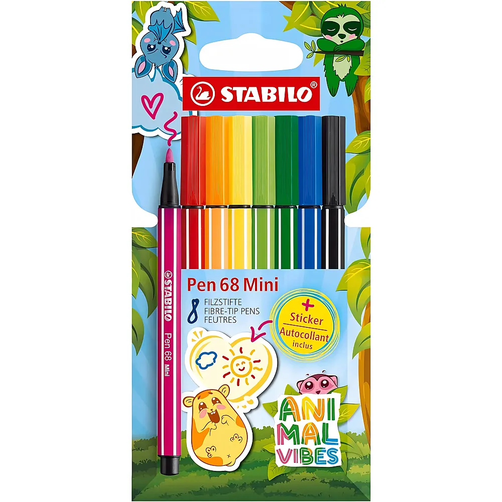 Stabilo Pen 68 Mini Animal Etui - 8 Teile