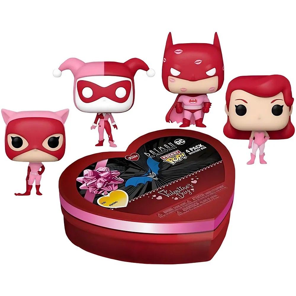 Funko Pocket Pop DC Valentine Box 4 Pieces - Batman - WMT - DC Comics - Keychain - Neuartiger Schl�sselanh�nger