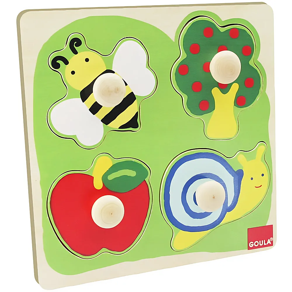 GOULA Puzzle Biene, Apfelbaum und Schnecke 4Teile | Holzpuzzle