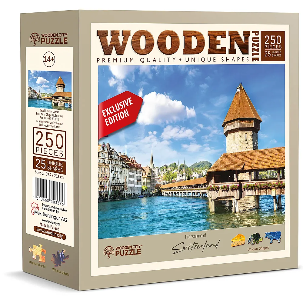 meinspielzeug - Wooden City Puzzle Kapellbr�cke - 250 Teile | Holzpuzzle