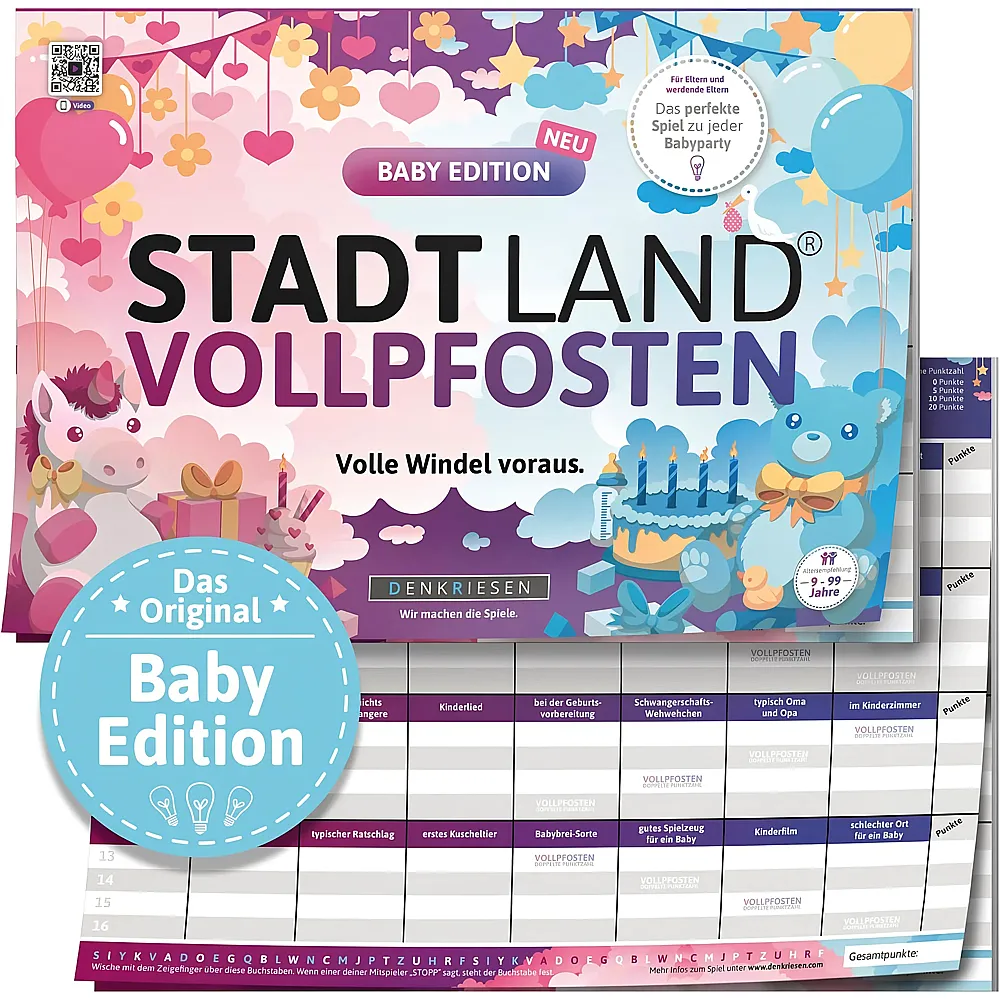 meinspielzeug - Denkriesen Stadt Land Vollpfosten Baby Edition - Volle Windel voraus. | Familienspiele