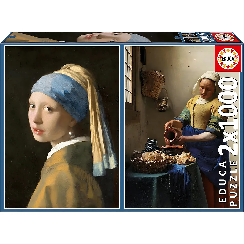 Educa Puzzle 2in1 M�dchen mit Perlenohrring & Die Milchmagd, Johannes Vermeer - 1000 Teile