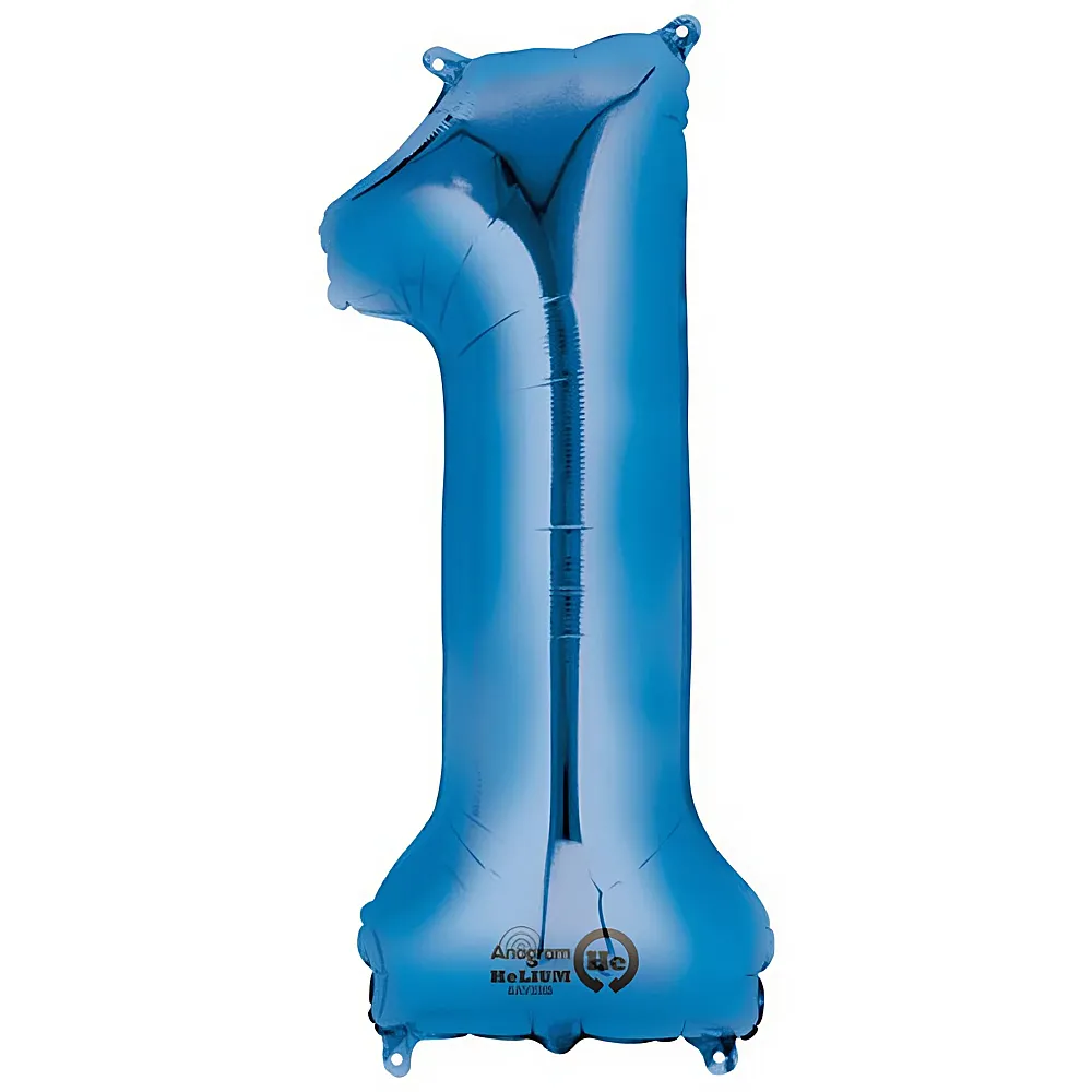 Amscan Folienballon Zahl 1 blau 86x64cm | Kindergeburtstag